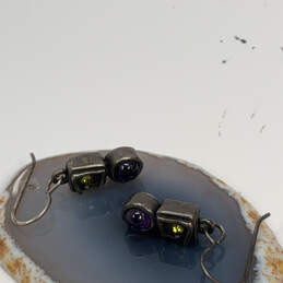 Designer Patricia Locke Silver-Tone Crystal Stone Fish Hook Drop Earrings