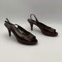 Womens Brown Leather Animal Print Open Toe Buckle Slingback Heels Size 11 image number 1
