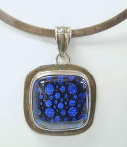 Sterling Silver Blue Art Glass Pendant Collar Necklace & Hoop Earrings 61.1g alternative image