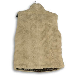 Womens Beige Brown Mock Neck Reversible Sleeveless Full-Zip Vest Size Large alternative image