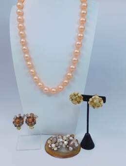 VNTG Orange Taupe Brown MOP & Faux Pearl Jewelry alternative image
