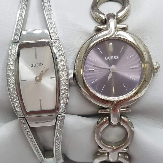 Dual Guess Crystal Bezel Ladies Stainless Steel Cuff Bracelet Quartz Watch Collection image number 2