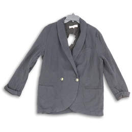 NWT Womens Gray Collared Pockets Double Breasted One-Button Blazer Size M