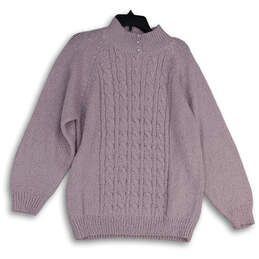 Womens Purple Knitted Mock Neck Long Sleeve Pullover Sweater Size L