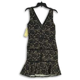 NWT Womens Black Beige Floral Lace V-Neck Sleeveless Short Mini Dress Size 10 alternative image