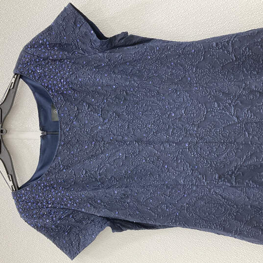 Womens Blue Floral Sequin Short Sleeve Belted Back Zip Maxi Dress Size 16 image number 3