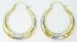 14K White & Yellow Gold Puffed Tapered Hoop Earrings 2.0g image number 2