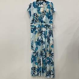 NWT Soma Womens Blue Floral Cap Sleeve Surplice Neck Maxi Dress Size XL