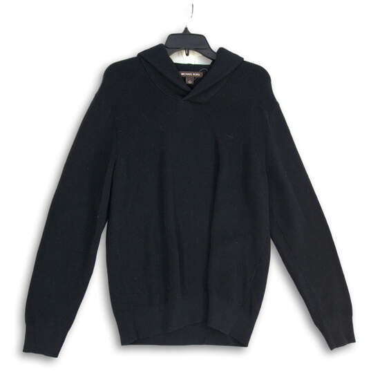 Mens Black Knitted Long Sleeve V-Neck Pullover Sweater Size Large image number 1