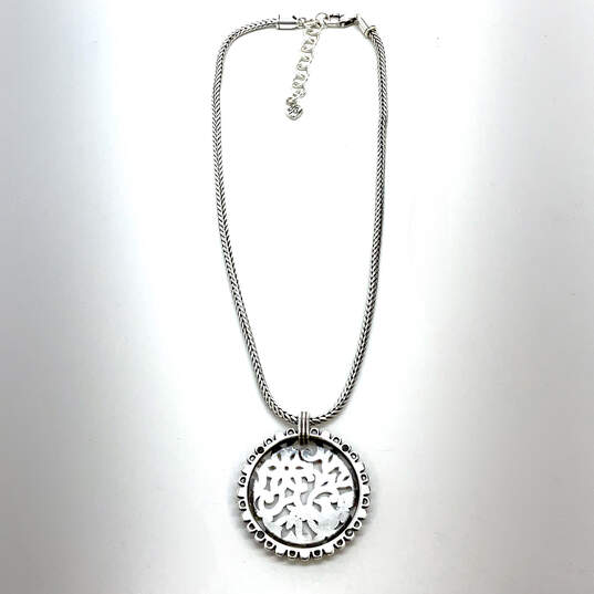 Designer Brighton Silver-Tone Adjustable Chain Floral Disk Pendant Necklace image number 3