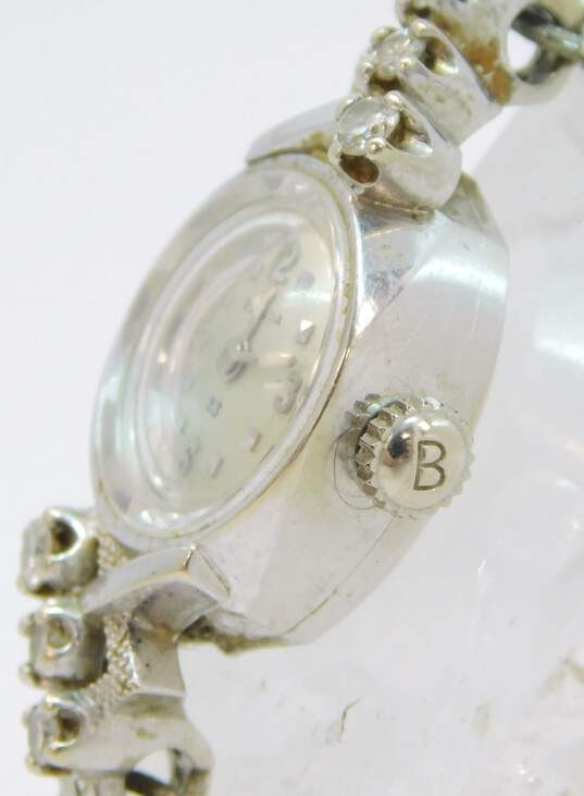 Vintage 14K White Gold 0.20 CTTW Diamond Case Bulova 23 Jewel Ladies Watch 13.6g image number 4