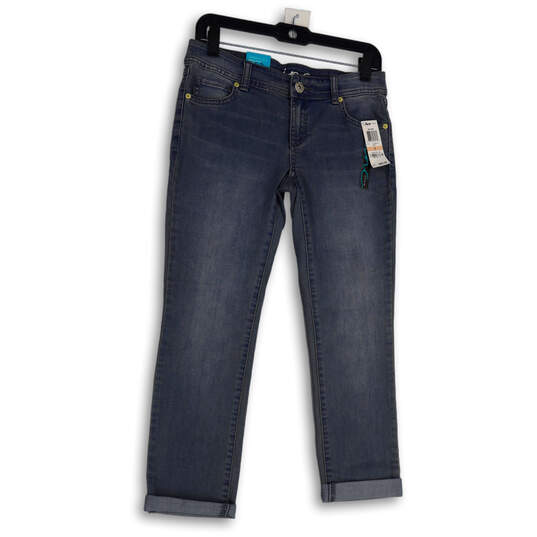 Womens Blue Denim Regular Fit Medium Wash Skinny Leg Cropped Jeans Size 2 image number 1