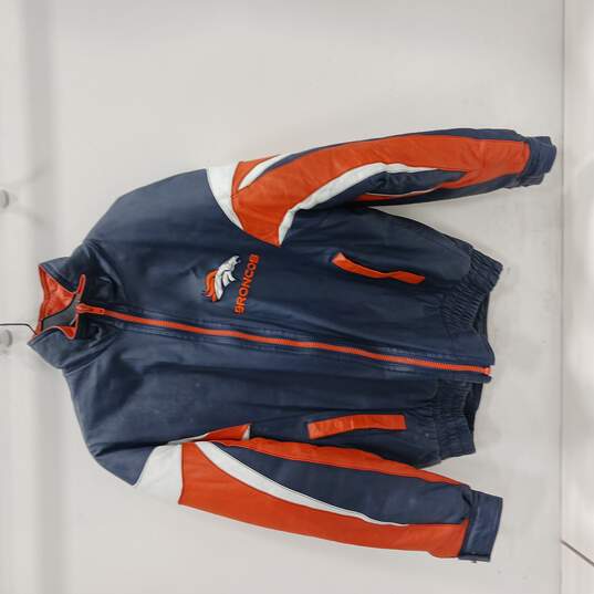 Buy the Vintage Official Pro Player Denver Broncos Leather Jacket