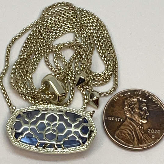 Designer Kendra Scott Gold-Tone Blue Crystal Stone Filigree Pendant Necklace image number 2