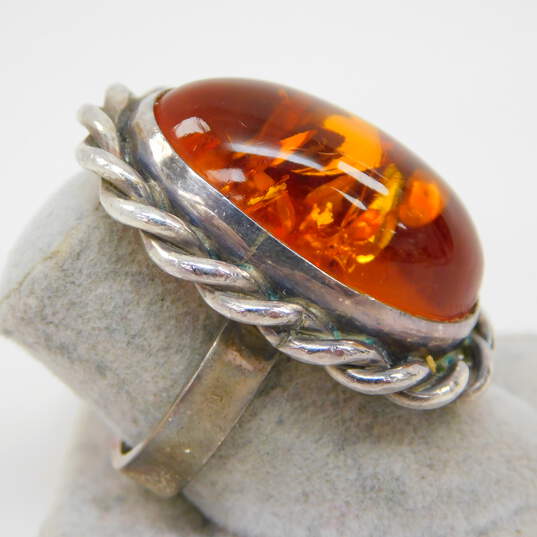 Artisan 925 Amber Cabochon Rope Oval Statement Ring 15.2g image number 4