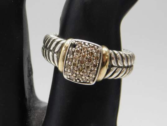 BH Effy 925 & 18K Yellow Gold Champagne Diamond Pave Cable Ring 7.1g image number 2