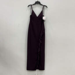 NWT Womens Purple Ruffle Spaghetti Strap V-Neck Back Zip Maxi Dress Size 8