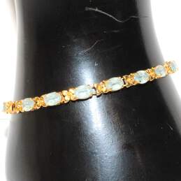 14K Yellow Gold Aquamarine Tennis Bracelet - 6.3g