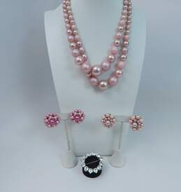 VNTG Weiss Icy Rhinestone & Fashion Pink Clip-On Earrings & Necklace 117.7g