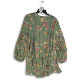 Free People Womens Green Floral Long Sleeve Pleated Pullover Blouse Top Size XS alternative image