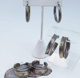 ATI Mexico & Artisan 925 Concave & Hammered Textured Semi Hoop Post & Puffed Tube Hoop Earrings Variety 36g