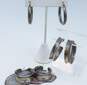 ATI Mexico & Artisan 925 Concave & Hammered Textured Semi Hoop Post & Puffed Tube Hoop Earrings Variety 36g image number 1