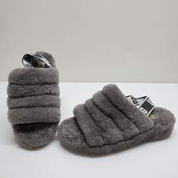 UGG FLUFF YEAH Charcoal Slide Slipper Sandal Women's Size 9