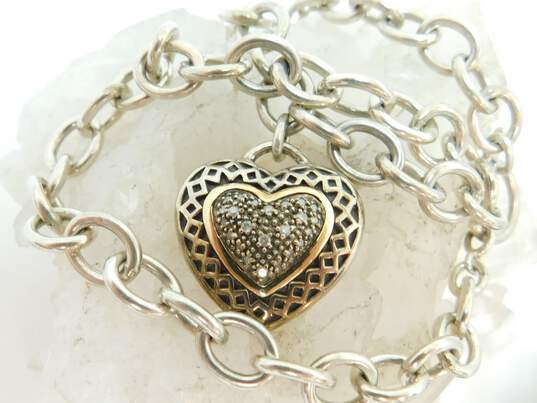Town & Country 925 Sterling Silver & 14K Yellow Gold Diamond Accent Heart Pendant Necklace 43.8g image number 7