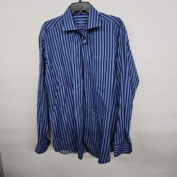 Blue Striped Classic Fit Button Up Collared Shirt