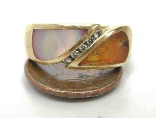 14K Yellow Gold Diamond Accent & Abalone Inlay Ring for Repair 6.2g image number 8