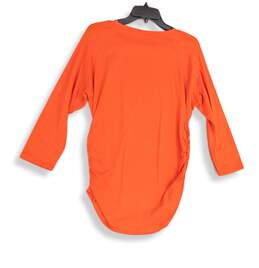 Womens Orange Round Neck Front Zip Long Sleeve Pullover Blouse Top Size XL alternative image