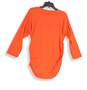 Womens Orange Round Neck Front Zip Long Sleeve Pullover Blouse Top Size XL image number 2