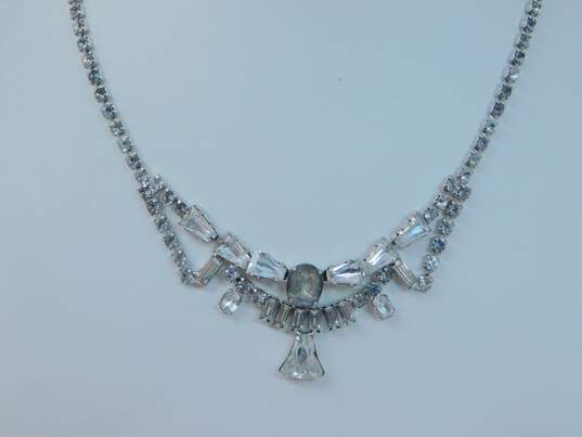 Vintage Icy Clear & Blue Rhinestone Statement Necklaces Brooches & Earrings 98.8g image number 2