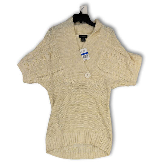 NWT Womens White Cable Knit Short Sleeve Collared Pullover Sweater Size XL image number 1