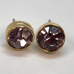 Designer Swarovski Gold-Tone Pave Pink Crystal Round Stud Earrings 4.9g