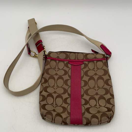 Coach Womens Brown Pink Adjustable Strap Inner Pocket Crossbody Bag Purse image number 1
