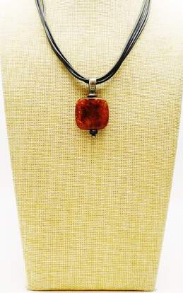 Silpada 925 Amber Pendant Leather Cord Necklace 13.7g