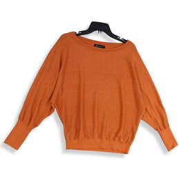 Womens Orange Boat Neck Long Sleeve Knitted Pullover Sweater Size Large