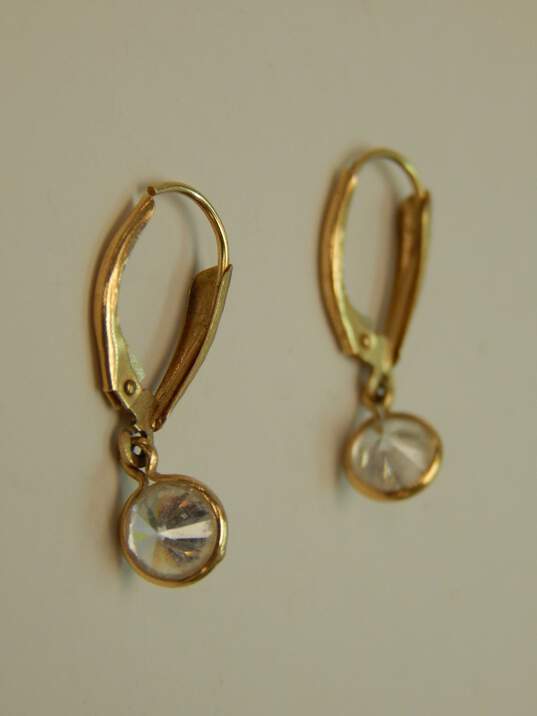 14K Yellow Gold Clear Cubic Zirconia Etched Drop Earrings 1.6g image number 2