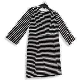 Womens Black White Striped 3/4 Sleeve Knee Length Pullover Shift Dress Sz M alternative image