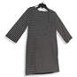 Womens Black White Striped 3/4 Sleeve Knee Length Pullover Shift Dress Sz M image number 2
