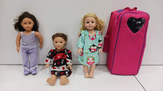 Bundle of 3 Alexander Dolls In Battat Our Generation Backpack Carrying Case image number 1