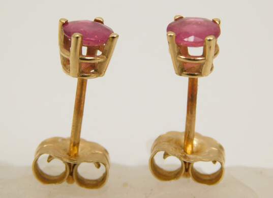 14K Yellow Gold Ruby & White Pearl Post Earrings Variety 2.0g image number 2