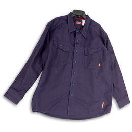 Womens Purple Spread Collar Pockets Long Sleeve Button-Up Shirt Size XL