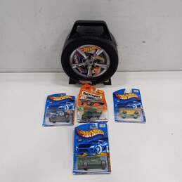 Bundle of Four Hot Wheels Cars with Storage Case
