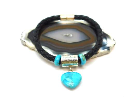 Desert Rose Trading DTR 925 Turquoise Heart Dangle Black Braided Leather Bracelet 11.3g image number 1