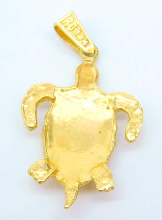 14K Yellow Gold Blue Opal Inlay Sea Turtle Pendant 6.9g image number 3