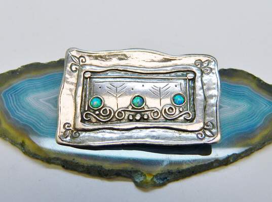 Artisan Didae Sterling Silver Opal Accent Scrolled Bar Brooch 10.1g image number 1