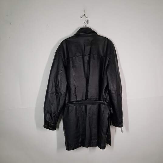 Mens Long Sleeve Pockets Collared Full-Zip Leather Trench Coat Size Medium image number 2