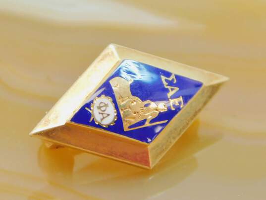 Vintage 10K Yellow Gold Sigma Alpha Epsilon Enamel Fraternity Pin 2.6g image number 1